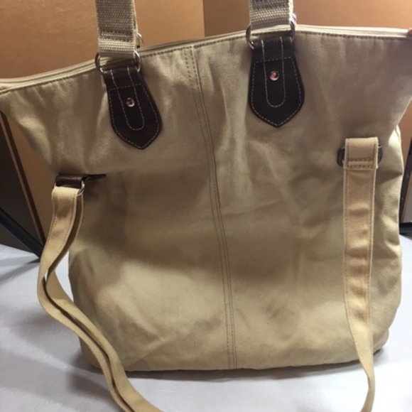 American Eagle Rugged Canvas Leather Zip Tote Shoulder Handbag 15"x14.5" - Picture 7 of 16